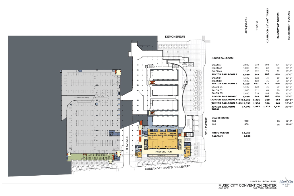 Level 1M - Davidson Ballroom | nashvillemusiccitycenter.com diagram of banquet halls 