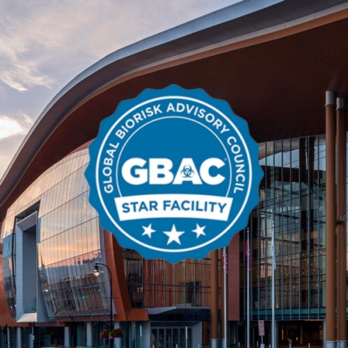 exterior of building with GBAC logo overlay